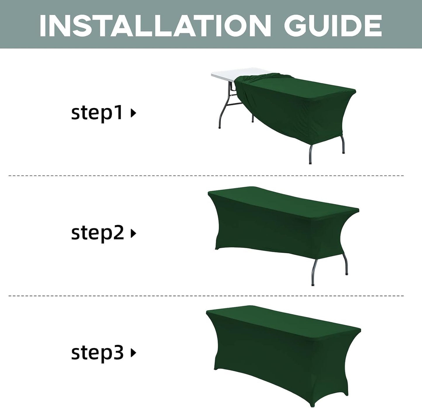 CWK 8FT Waterproof Stretch Spandex Table Cover for Rectangular Tables - Elastic Fitted Tablecloth for Folding Tables,Wrinkle Resistant Table Cloth for Parties,Weddings,Banquets&Events(Blackish Green)