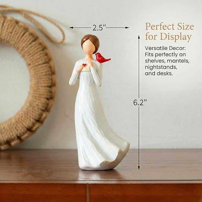 Hand-Painted Memorial Angel Figurine with Red Cardinal & Love Letter - 6.2 Inch Resin Statue for Sympathy, Bereavement, and Friendship - Thinking of You Home Decor Gift for Mom, Grandma, Women