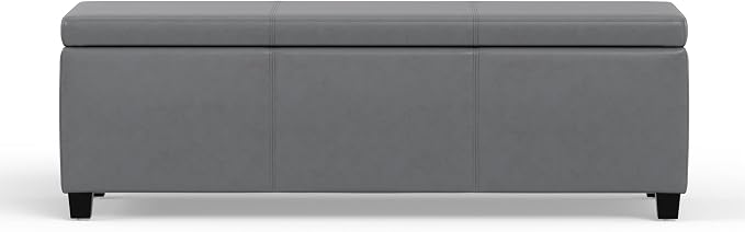 SIMPLIHOME Avalon Storage Ottoman Bench - 48" Wide x 16" High Upholstered Vegan Leather Rectangular Lift-Top Ottoman in Stone Grey, Contemporary Storage Bench for Living Room with High-Density Foam