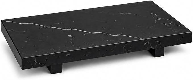 Black Marble Large Pedestal Tray for 13.8 in | Vanity Tray for Perfume, Jewelry, Keys and Candles, Catchall Tray for Bathroom Counter, Dresser and Entryway Decor