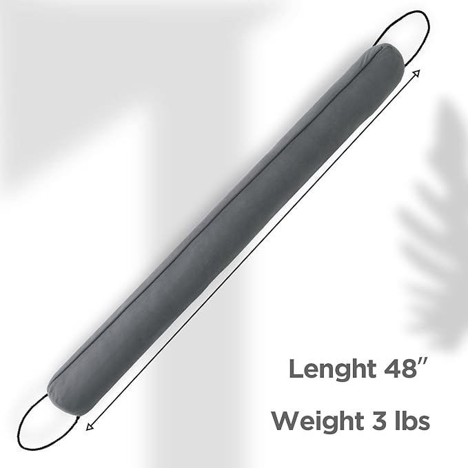 Sunolga 2 Packs 48 Inches 2LBs Weighted Door Draft Stopper Filled with Glass Beads & Cotton, Removable Machine Washable Sound Proof Under Door Draft Blocker with Anti-Abrasion Bottom for Door, Gray