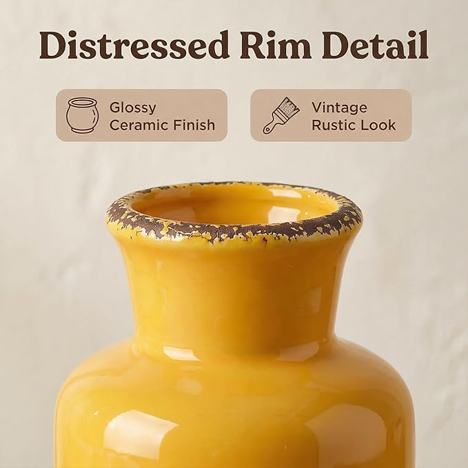 CwlwGO- Yellow Ceramic Vase Set,Modern Decorative Vases for Home Decor, Kitchen&Living Room Table Décor,Fireplace & Entrance centerpieces Decorations.