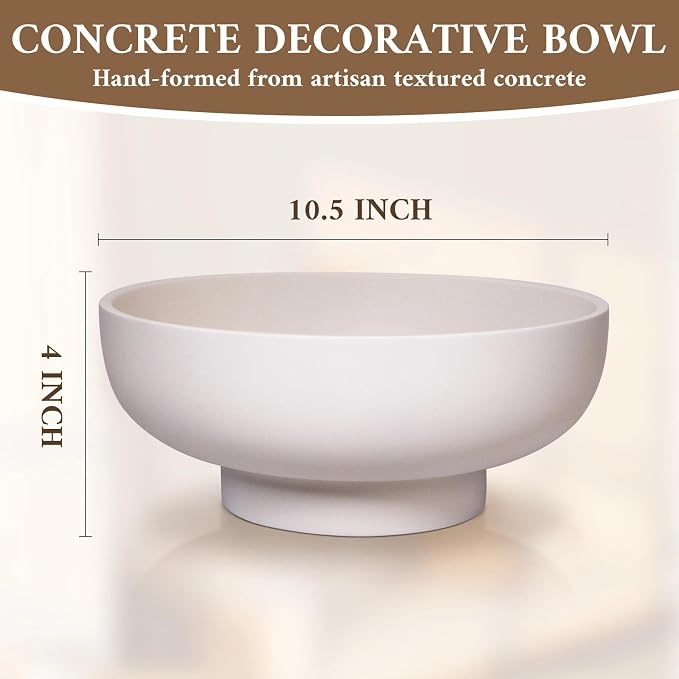 MAONAME Concrete Fruit Bowl for Kitchen Countertop, Large Decorative Bowl, Cream Pedestal Bowls for Home Decor, Handcrafted Key Bowls for Entry Table, 10.5"