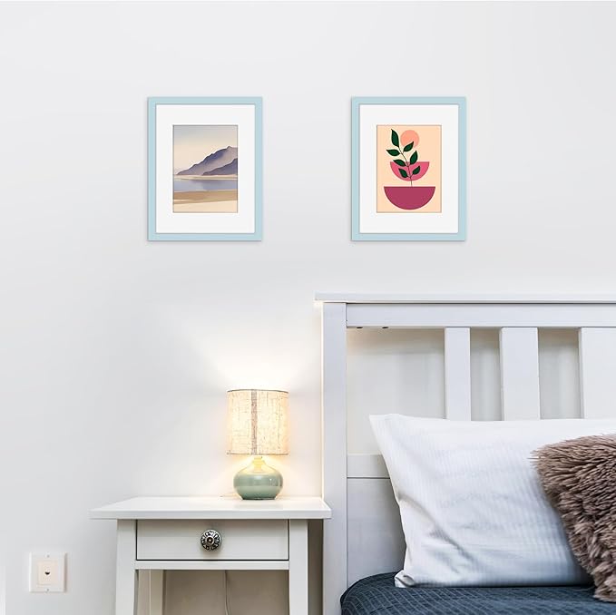 Picrit 8.5x11 Picture Frame Set of 12, Display 6x8 with Mat or 8.5 x 11 without Mat, Photo Frames for Wall Mounting or Table Top Display, Blue