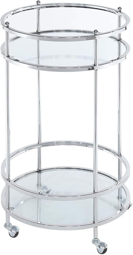Convenience Concepts Royal Crest Bar Cart With Wheels, Clear Glass / Chrome Frame