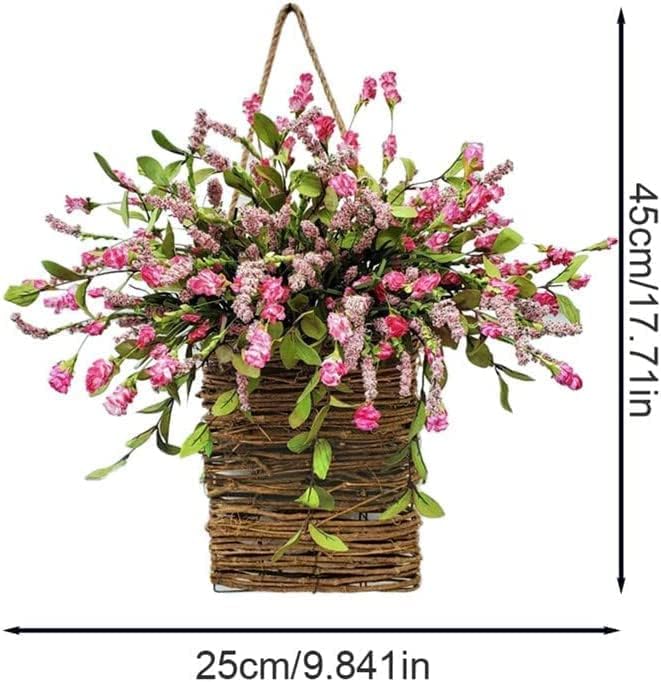 2026 Cream Hydrangea Door Hanger Basket Wreath, Spring Summer Wreaths for Front Door Wildflowers Front Door Basket Wreath Artificial Flower Hanging Basket for Home Farmhouse Seasonal Decor (C)