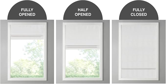 Madison Park Galen Cordless Roman Shade, 29"W x 64"H, Sheen White – Room Darkening, Thermal Insulated, Energy Efficient Window Blind with Subtle Sheen Basketweave Fabric for Privacy