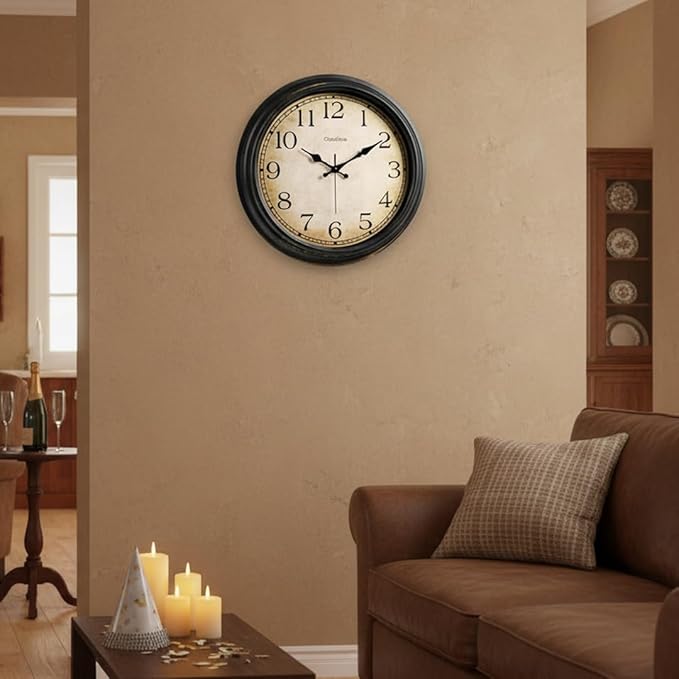 Crosstime 16 Inch Large Vintage Wall Clock - Silent Non-Ticking Retro Round Clock, Battery Operated Classic Bronze Wall Decor for Living Room, Bedroom, Office