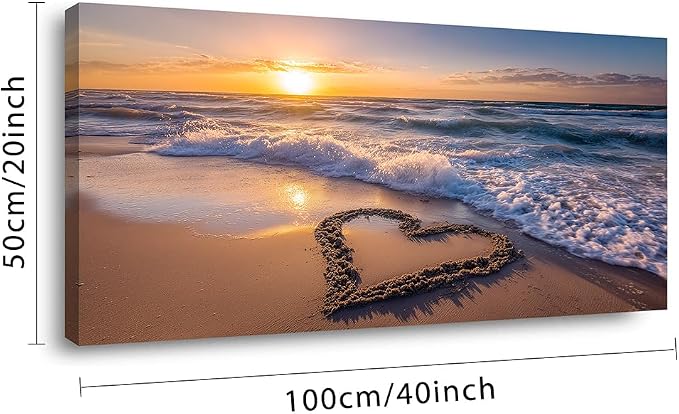 Ggaafet Romantic Love Beach Wall Art for Bedroom Canvas Painting Prints Romance Sunset Brown Sandbeach Art Deco Modern Artwork Office Family Room Decor