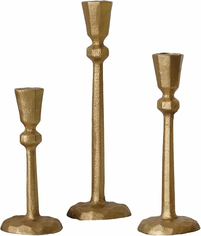 Taper Candle Holders,Candlestick Set of 3,Antique Brass Iron Gold Candle Stand Candlelight Dinner Wedding Party Kitchen Home Decoration