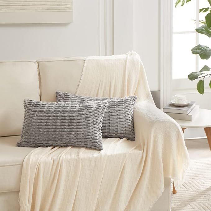 Fancy Homi 4 Packs Decorative Throw Pillow Covers for Living Room Couch Bed, Modern Farmhouse Boho Home Décor Accent Cushion Case, 24" x 12" (Pack of 4), Gray