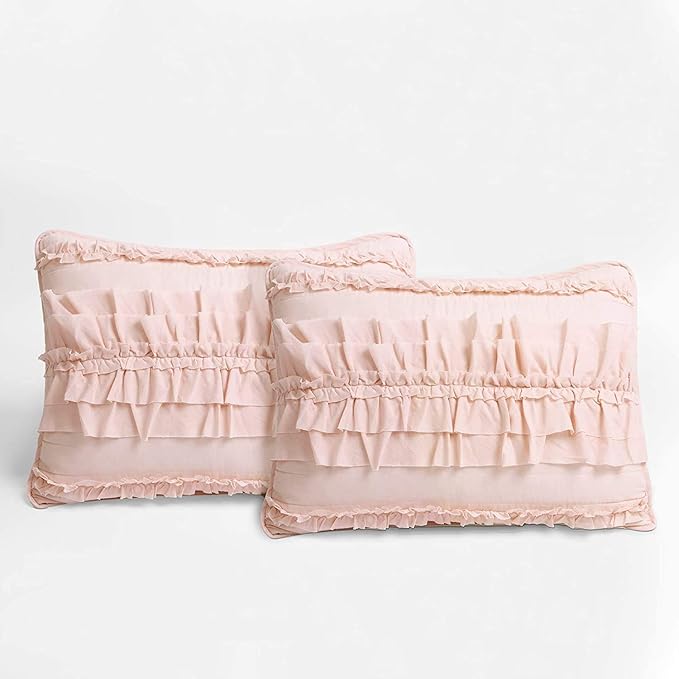 Lush Décor Belle 3 Piece Ruffled Quilt - Pink Blush - Full/Queen Quilt Set