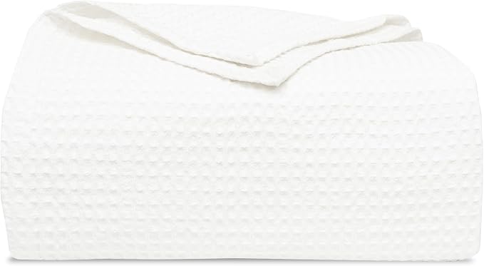 Organic Cotton White King Blanket - 100% Cotton, Waffle Weave, Breathable Bed Blanket - Extra Large, Lightweight, Premium Cotton Blanket - 108”x92” (White - King/California-King)