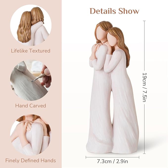 Storieme Mom Birthday Gifts from Daughter: Mother Daughter Back Hug Resin Figurine Keepsake - Unique Gift for Mama on Mothers Day Christmas