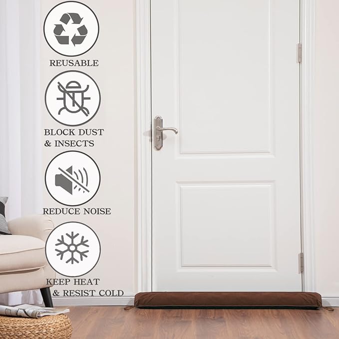 Sunolga 2 Pack 38 Inches Door Draft Stopper 2.2LB Under Door Noise Air Stopper, Sound Proof Draft Guard for Doors and Windows,Machine Washable, Black and Coffee