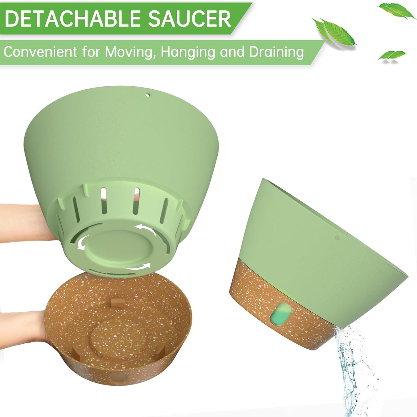 ZMTECH 2 Pack 10 Inch Hanging Planters for Outdoor Plants, Hanging Pots for Plants Indoor with Visible Water Level, Hanging Flower Basket with Drainage Holes & Removable Tray(Green)