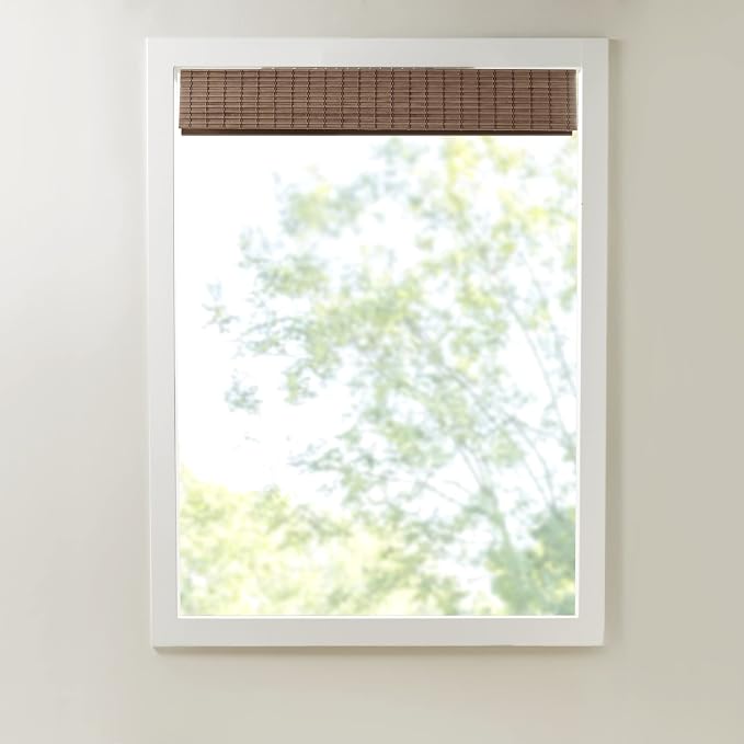 Madison Park Eastfield 100% Bamboo Cordless Roman Shades-Woven Wooden Privacy Panel, Light Filtering Easy Installation Window Blind Treatment, Bedroom, Living Room Decor, 27" W x 64" L, Teak