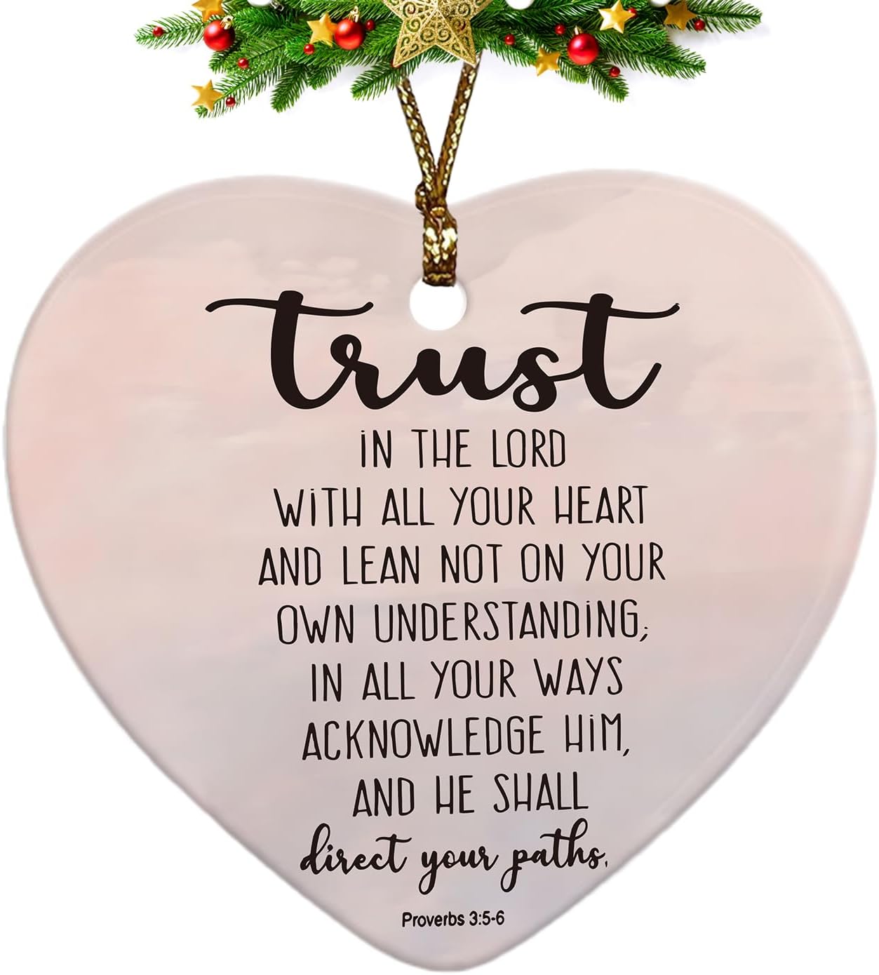 Christian Ornaments, Trust in The Lord with All Your Heart Pink Scripture Religious Ceramic Ornament Heart Keepsake Decorations, Christian Gifts for Women