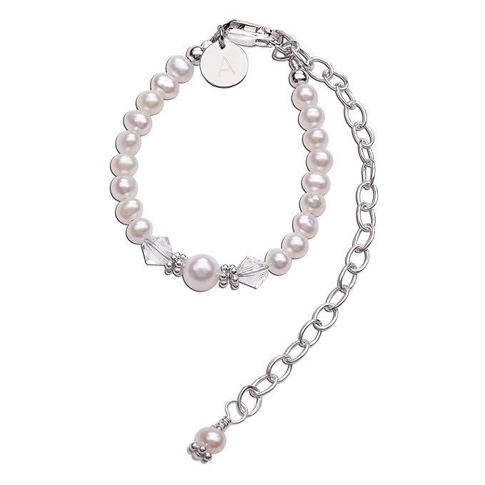 Cherished Moments Personalized Cherished Babe to Bride Keepsake Bracelet with Initial Charm in 925 Sterling Silver and Cultured Pearls for Baby Girl