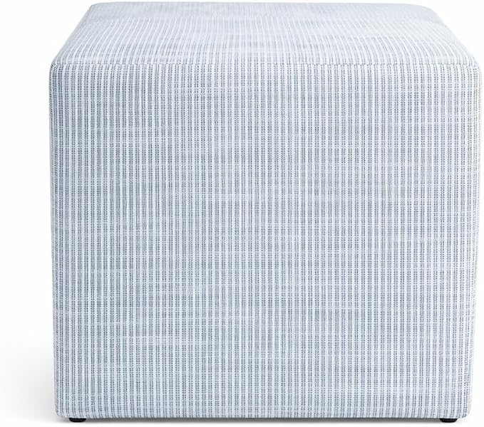 HomePop 19" Square Ottoman - Blue Pinstripe Fabric