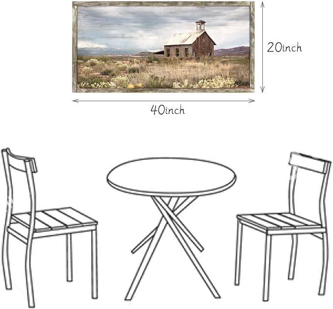 Country Wall Art Framed Picture: Large Farmhouse Old Barn Wood Painting Decor Rustic Bedroom Living Room Farm Scene Print Horizontal Panoramic Nature Landscape Countryside View Artwork for Home