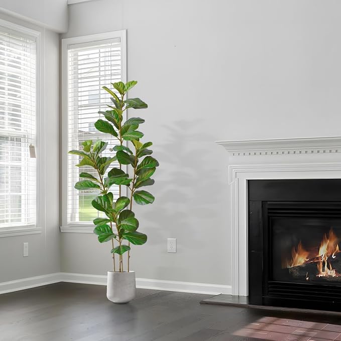Warmplants 6ft Tall Artificial Fiddle Leaf Fig Tree with White Planter, Faux Ficus Lyrata Tree for Indoor Home Office Living Room Decor