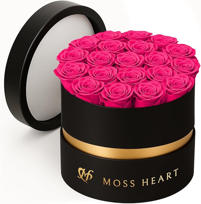 20 Mini Preserved Roses, Round Luxury Gift Box, Real Forever Roses Last 1+ Year, Premium Romantic Gift for Women, Wife, Girlfriend, Mother’s Day, Birthday, Anniversary, Valentine’s Day