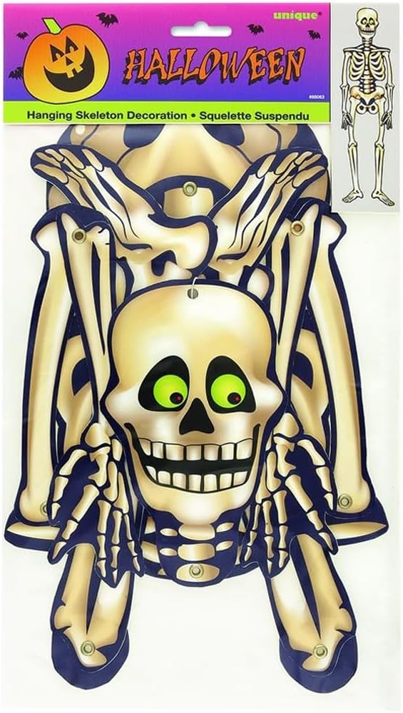 Halloween Jointed Skeleton - 1 Count - Yellowish-White Indoor Hanging Décor for Spooky Decorations - Perfect for Haunted Houses & Parties