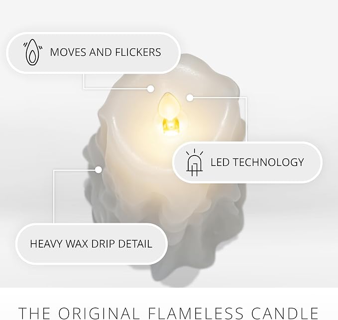 Luminara Heavy Wax Drip Flameless LED Candle, White 3.4" x 4.5", Timer Function, Real Wax Pillar, Battery Operated Unscented Safe, Long-Lasting