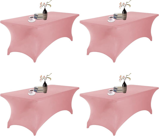 4Pack Spandex Waterproof Table Covers 8ft，Spandex 8ft Waterproof Table Cover for Party,Wedding, Banquet, and Events(Dusty Pink)