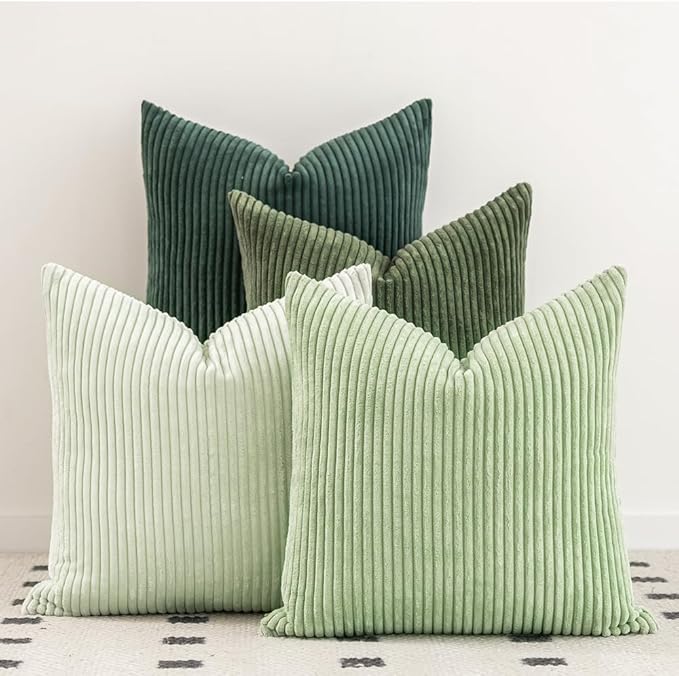 LANANAS Neutral Couch Throw Pillow Covers 18x18 Inch Set of 4 Decorative Sage Green Farmhouse Boho Pillows for Living Room, Couch, Bed, Sofa Soft Corduroy Accent Home Decor (Forest Green, 18x18 Inch)