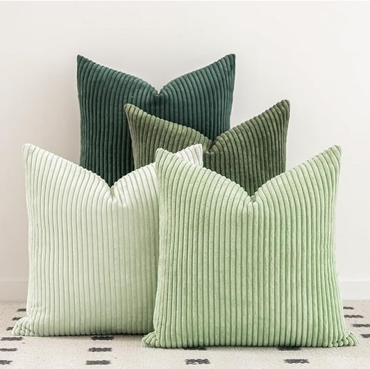 LANANAS Neutral Couch Throw Pillow Covers 18x18 Inch Set of 4 Decorative Sage Green Farmhouse Boho Pillows for Living Room, Couch, Bed, Sofa Soft Corduroy Accent Home Decor (Forest Green, 18x18 Inch)
