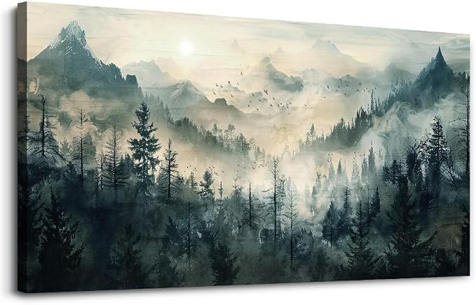 KELIYUAN Large Canvas Misty Forest Wall Art Mountain View Home Decor For Living Room Bedroom Office Natural Landscape Wall Decoration Painting Modern Printed Artwork Can Be Hung Directly 30x60 In