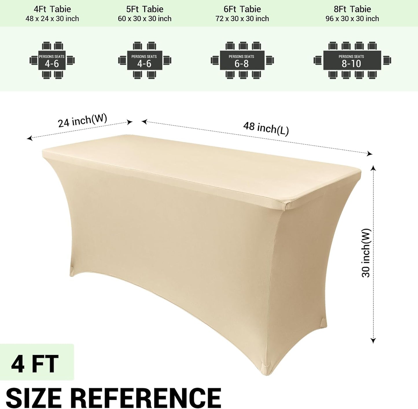 Obstal 4Ft Stretch Spandex Table Cover for Standard Folding Tables - 2 Pack Universal Rectangular Fitted Tablecloth for Party, Banquet, Events, Trade Show (Champagne, 48L x 24W x 30H Inches)