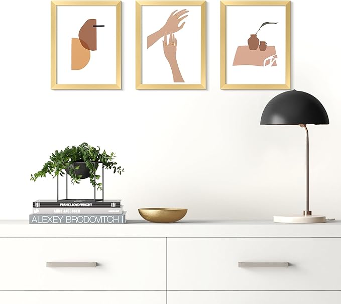 upsimples 8.5x11 Picture Frame Set of 5, Display Pictures 6x8 with Mat or 8.5 by 11 Without, Wall Gallery Photo Frames, Gold