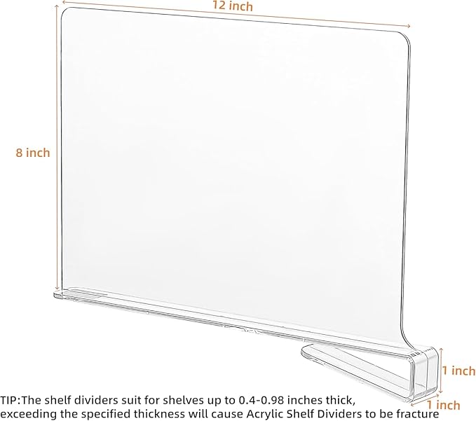 CY craft Acrylic Shelf Dividers for Closets,Wood Shelf Dividers, 4 PCS Clear Shelf Separators,Perfect for Clothes Organizer and Bedroom Kitchen Cabinets Shelf Storage and Organization
