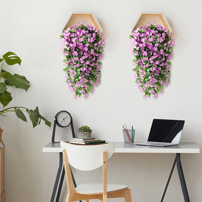 ZFProcess Artificial Fake Hanging Flowers Plants for Outdoor Spring Decoration, 2PCS Faux Silk Violet UV Resistant Look Real Trailing Vines for Outside Home Planter Porch Patio(Violet)