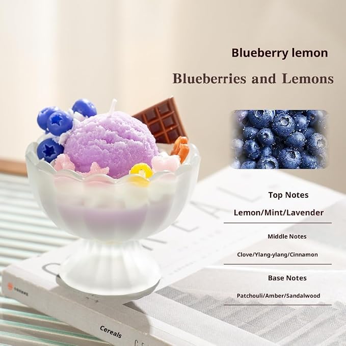 Generic Ice Cream Aromatherapy Candles, Glass Goblet, Decorative Dessert Shape, Fruit Fragrance, Birthday Festival Gift (Blueberry Lemon)