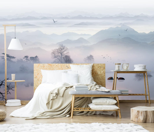 Mountain Lake Landscape Wall Mural for Bedroom Living Room Office Restaurant(Not Peel and Stick)