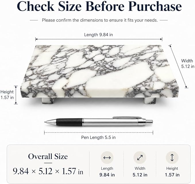 Marble Pedestal Tray for Perfume, Jewelry & Vanity Organizers | 9.84 in Calacatta Viola Stone Decorative Tray for Bathroom Counter Decor and Dresser Display