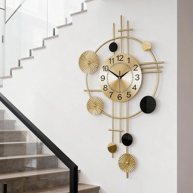 Large Wall Clocks for Living Room,Silent Non Ticking, Battery Operated Oversized Round Modern Wall Clock for Bedroom Farmhouse Office Wall Decor-17.1x29.1Inch(Golden)