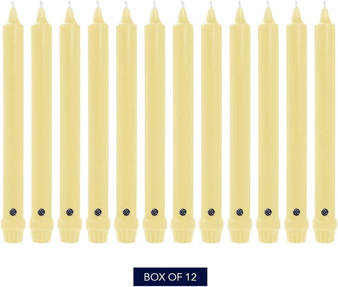 Colonial Candle Unscented Taper Candle, Classic Collection, Limoncello, 10 in, Pack of 12 - Up to 8 Hours Burn