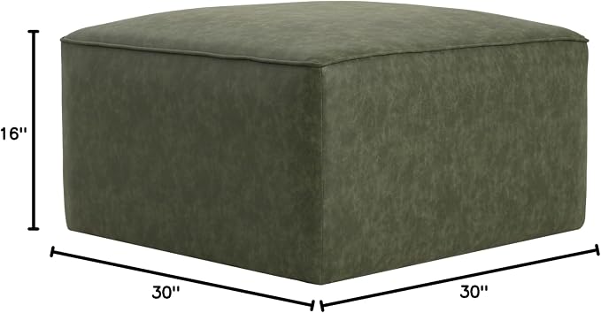 Christopher Knight Home Ellis Faux Leather Ottoman Footstool, Square Pouf Poufee Footrest Ottoman Large Seat, Modern Side Table for Living Room Bedroom Home Decor Gifts, Green