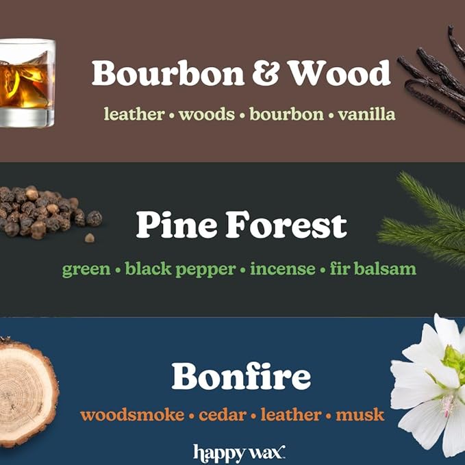 Happy Wax Marble Outlet Timer Wax Warmer with Cozy Cabin Collection Wax Melt Gift Set - 6 Total Oz - Bonfire, Bourbon & Wood and Pine Forest