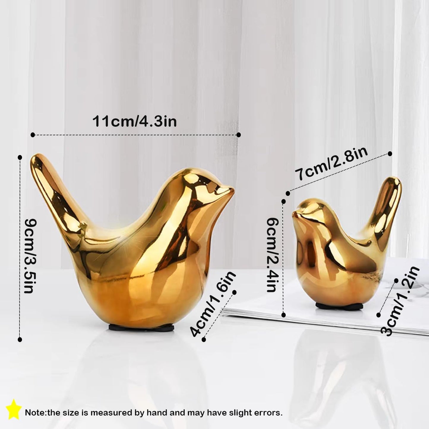 Small Animal Statues, Gold Bird Figurines Home Decor, Modern Home Decorative, Ceramic Decor for Office Desktop, Bookshelf, Bedroom, Living Room, Cabinets (Gold 2 Pcs)