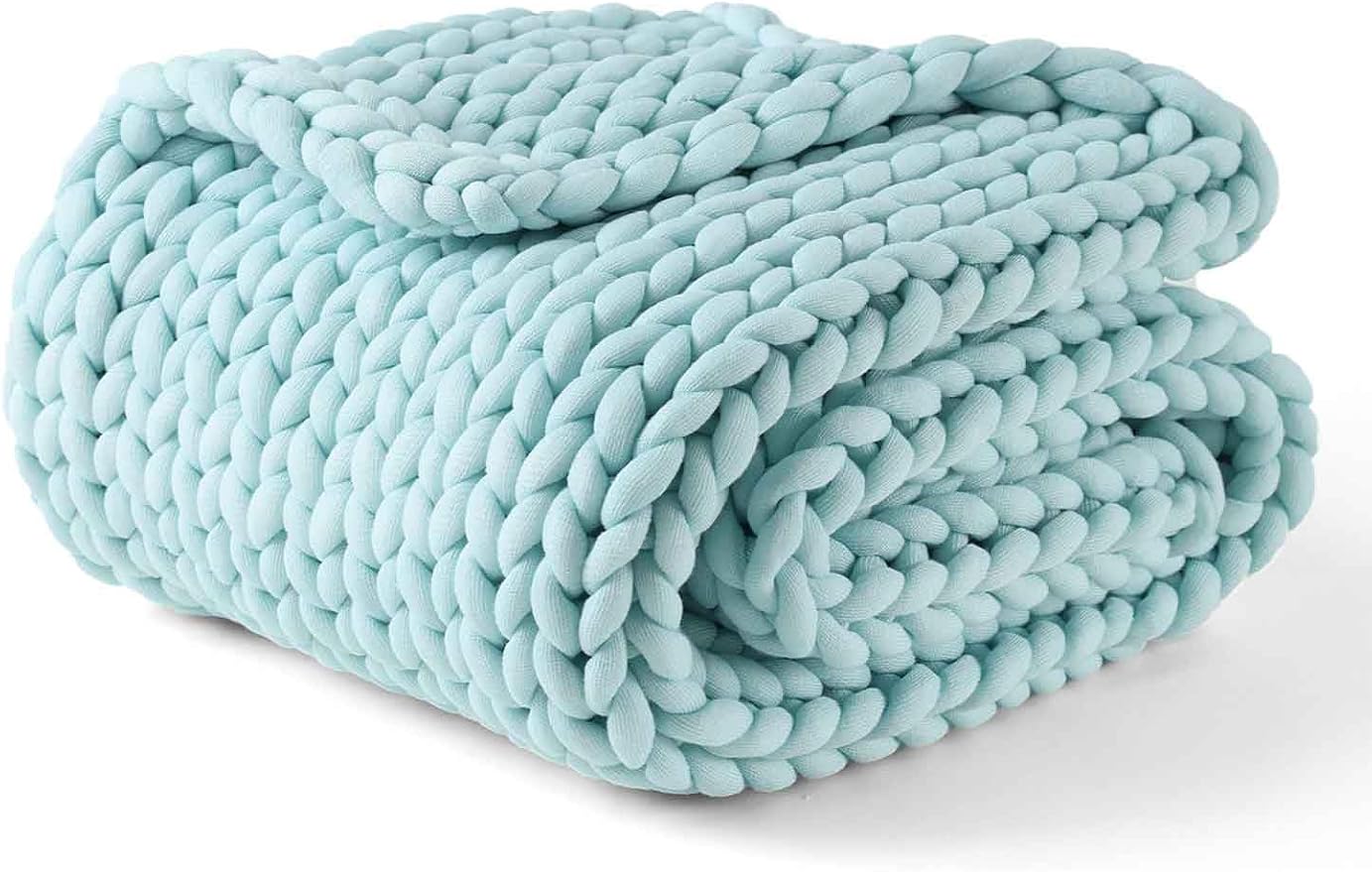 YnM Chunky Throw Blanket, Medium-Weight, Hand Knitted, Skin Friendly, Ventilated and Breathable, Machine Washable, Home Décor Piece for Couch, Sofa and Bed (Aqua Blue, 50x70 Inch)