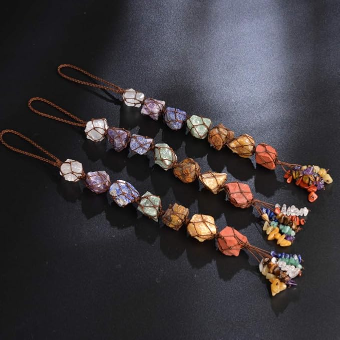 Anjiucc Handmade Hanging Ornaments 7 Chakra Raw Stones Home Decoration Feng Shui Ornament Yoga Meditation car Decoration