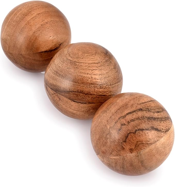 NIRMAN Decorative Acacia Wood Round Balls Set of 3 for Christmas Decorative Bowls Table Centerpiece | Coffee Table and House Décor (Set of 3), (3" x 3" x 3")