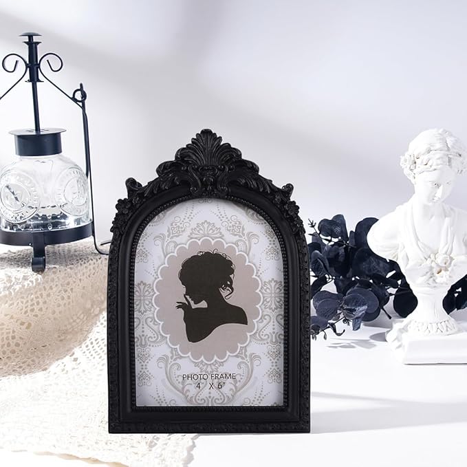 SIKOO Vintage Picture Frame 4x6 Black Gothic Picture Frame Wall Mount or Tabletop Display Antique Wall Decor Gallery Ornate Gothic Home Decor