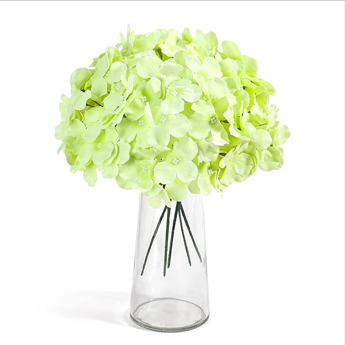 Auihiay 64 PCS Full Hydrangea Flowers, Silk Hydrangea Artificial Flowers Heads with Stems, Artificial Flowers for Wedding, Garden, Baby Shower, Party, Outdoor Indoor Decoration (Light Green)